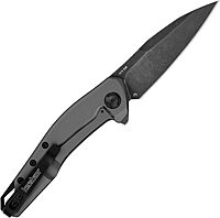 Kershaw Sanctum Pocket Knife, Curved Grey PVD Stainless Steel Handle, 3 inch 8Cr13Mov Blackwash Blade, Pocketclip