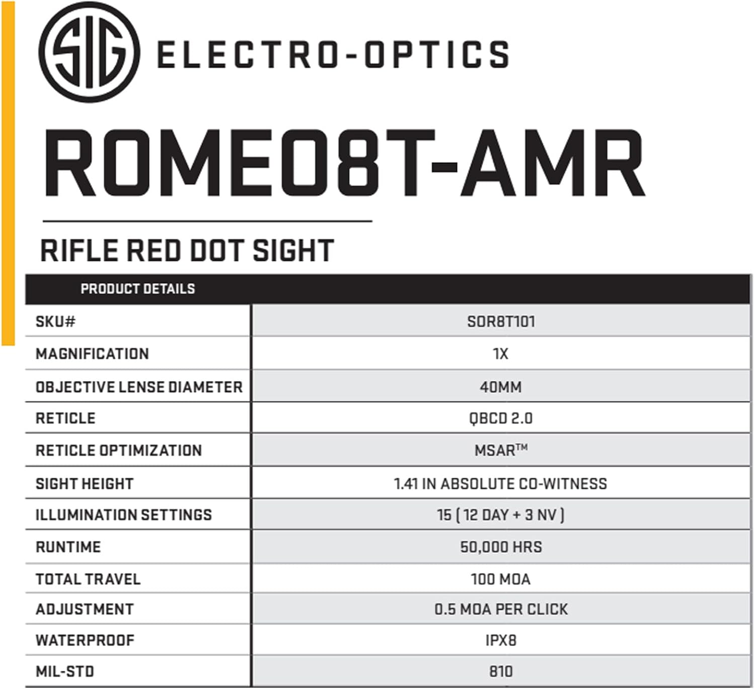 SIG SAUER ROMEO8T-AMR Red Dot Sight SOR8T101 | 1x40mm QBCD 2.0 MSAR Reticle | Ultra-Durable Waterproof Tactical Optic