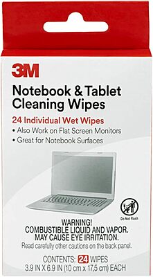 3M Notebook Screen Cleaning Wipes, 3.9 x 6.9 Inches (CL630), White, 24 individual wet wipes (Packaging may vary)