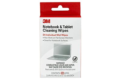 3M Notebook Screen Cleaning Wipes, 3.9 x 6.9 Inches (CL630), White, 24 individual wet wipes (Packaging may vary)