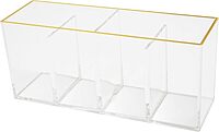 Martha Stewart Kerry Plastic 4 Compartment Pen Holder Office Desktop Organizer, with Gold Trim