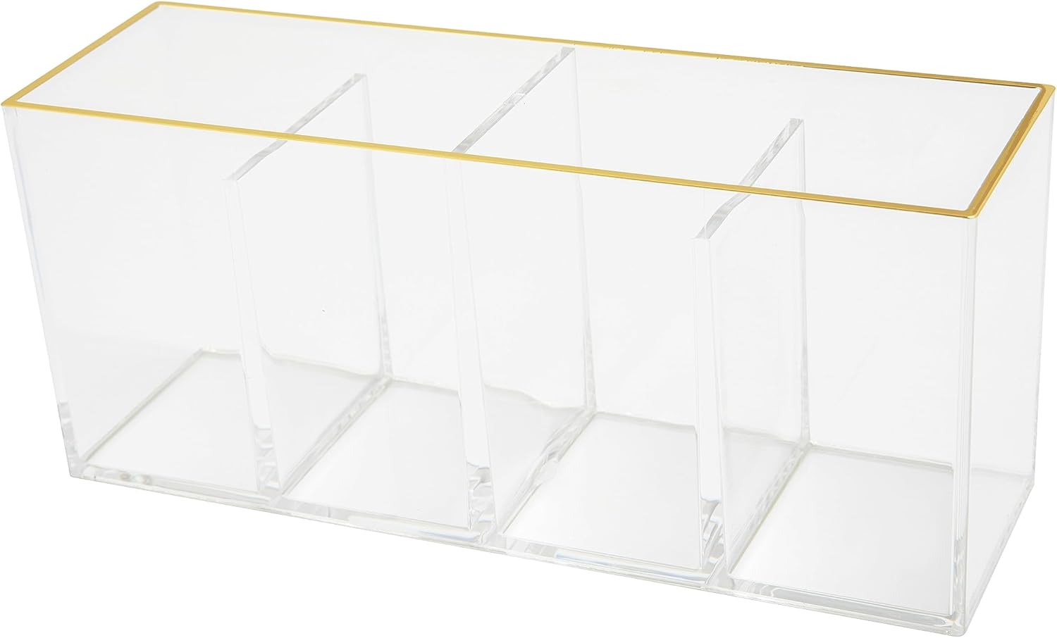 Martha Stewart Kerry Plastic 4 Compartment Pen Holder Office Desktop Organizer, with Gold Trim