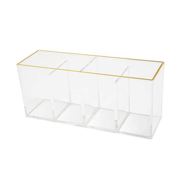 Martha Stewart Kerry Plastic 4 Compartment Pen Holder Office Desktop Organizer, with Gold Trim