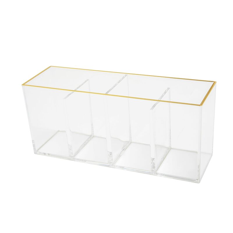 Martha Stewart Kerry Plastic 4 Compartment Pen Holder Office Desktop Organizer, with Gold Trim