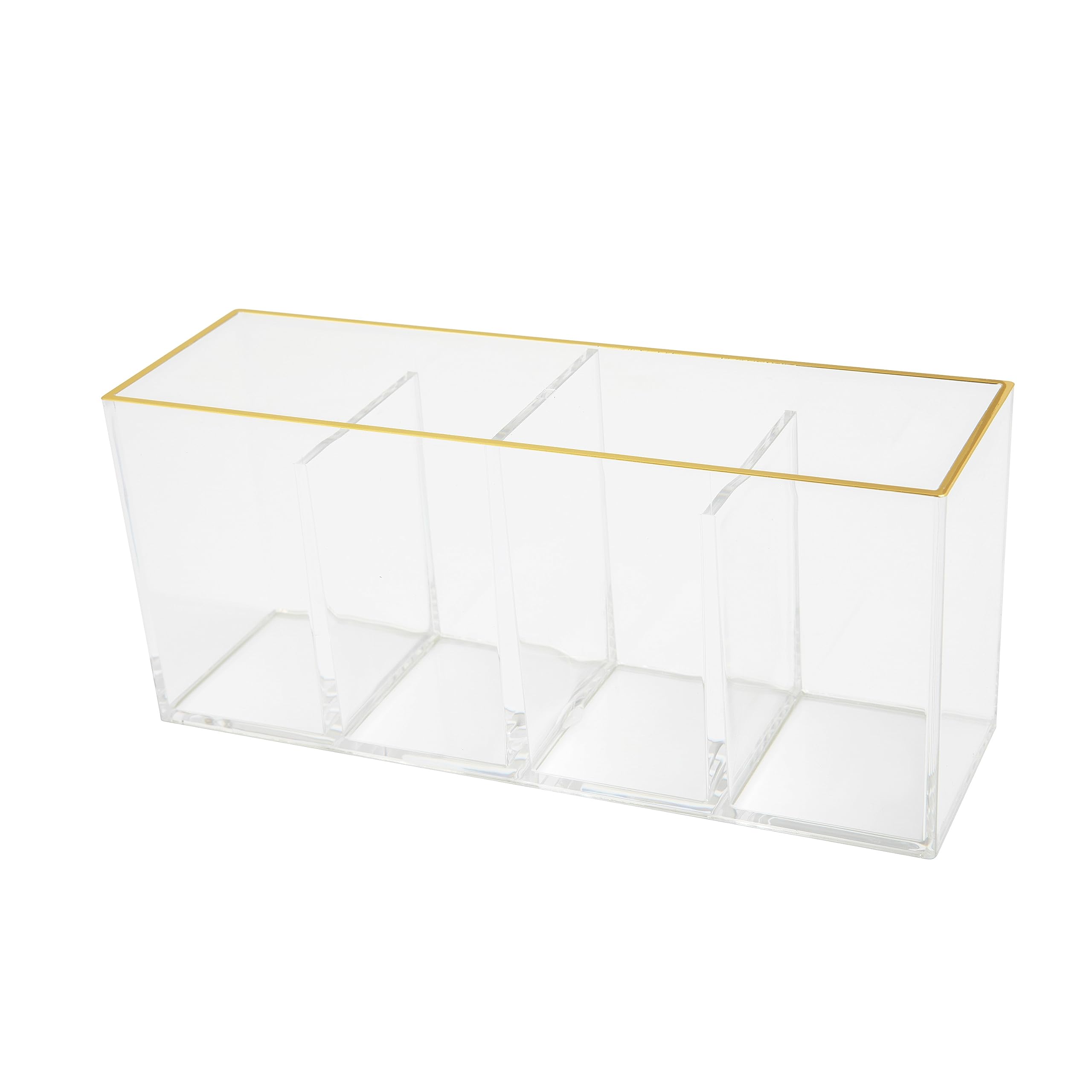 Martha Stewart Kerry Plastic 4 Compartment Pen Holder Office Desktop Organizer, with Gold Trim