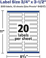 Avery Glossy White Rectangle Labels, Sure Feed Technology, 0.75" x 3.5", 200 Glossy White Labels, Print-to-The-Edge, Permanent Adhesive, Laser/Inkjet Printable 200 labels