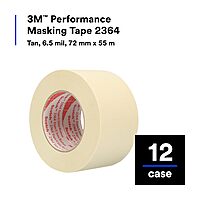 Scotch 3M Performance Masking Tape 2364, Clean Removal, Versatile Adhesive, Tan Color, 6.5 mil, 72 mm x 55 m, 12/Case