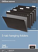 Office Depot® Brand Hanging File Folders, 1/5-Cut, Letter Size, Black, Pack of 25 Folders