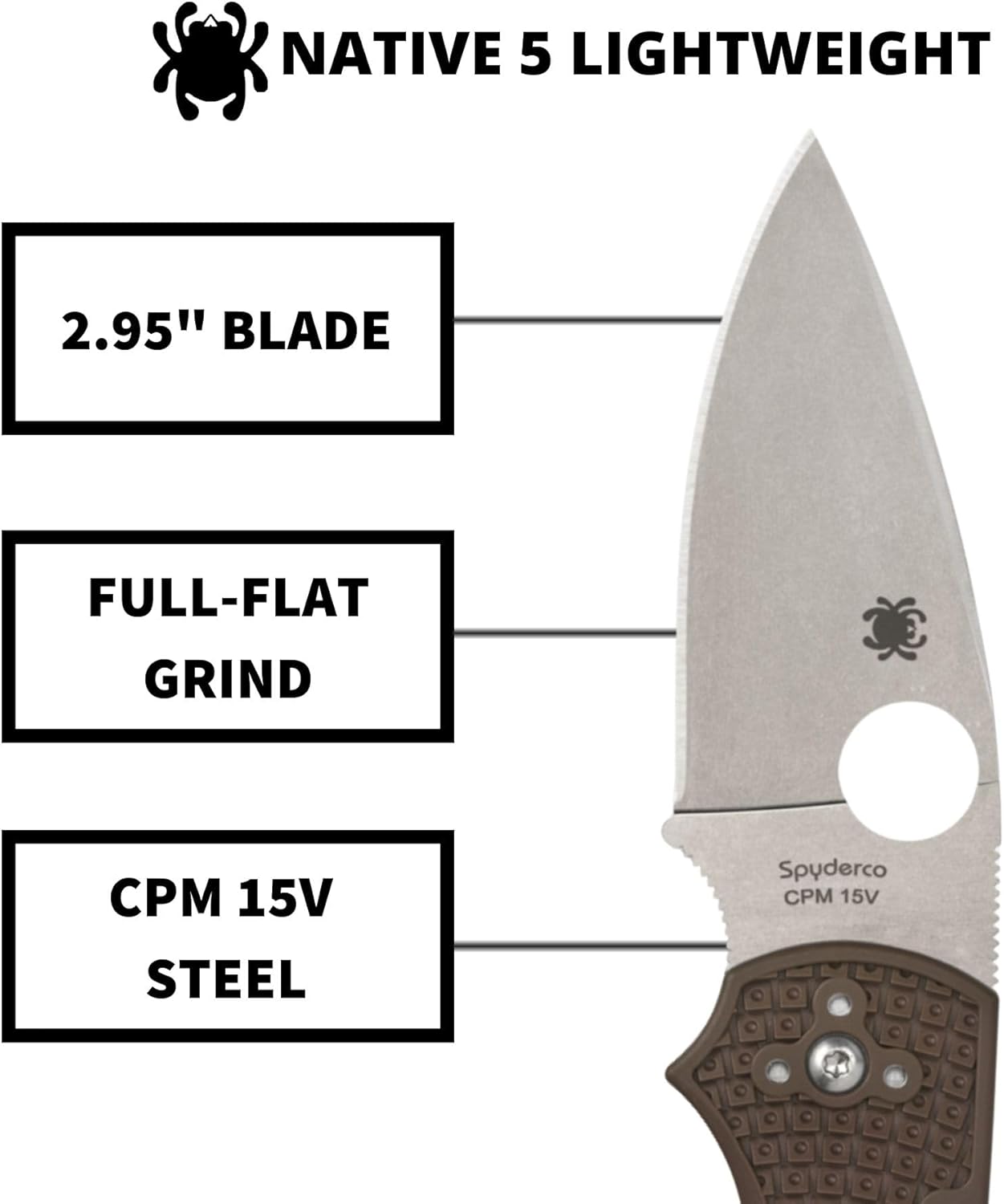 Spyderco Native5 Lightweight Folding Knife - CPM 15V Steel Blade with FRN Handle, 2.95" Blade Length, Brown