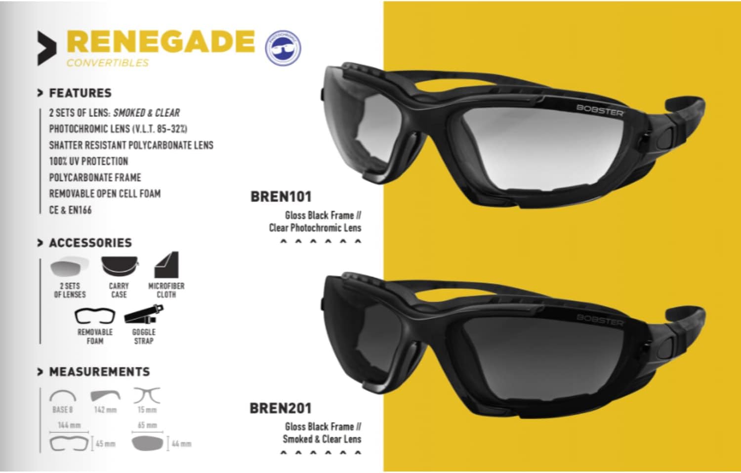 Bobster Renegade Sport Sunglasses Gloss Black Frame/Clear Photochromic Lens