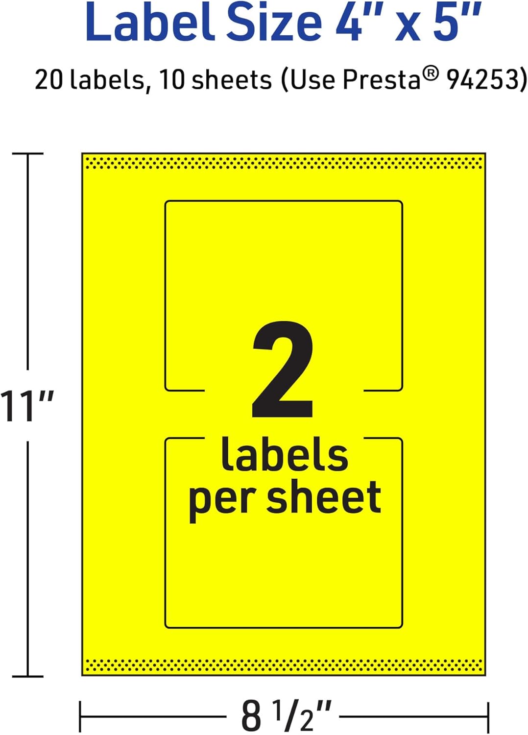 Avery Printable Rectangle Labels, Sure Feed Technology, 4\" x 5\", Neon Yellow, Print-to-The-Edge, Laser/Inkjet Printable