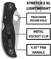 SPYDERCO Stretch 2 XL Lightweight Pocket Knife with 3.43\" VG-10 Blade and Black FRN Handle