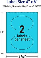 Avery Printable Oval Labels, Sure Feed Technology, 4" x 6", Bright Blue Labels, Print-to-The-Edge, Laser/Inkjet Printable, 20 Total, Great for Packaging and Candles 20 labels