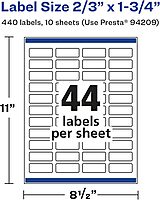 Avery Glossy White Rectangle Labels, Sure Feed Technology, 2/3" x 1-3/4", Print-to-The-Edge, Permanent Adhesive, Laser/Inkjet Printable