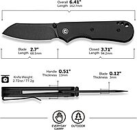 CIVIVI Crabby Pocket Knife, EDC Folding Knife for Men Women with Swedish 14C28N Blade Contoured Micarta Handle, Designed by Ken Onion Jr. C24055-3 Black