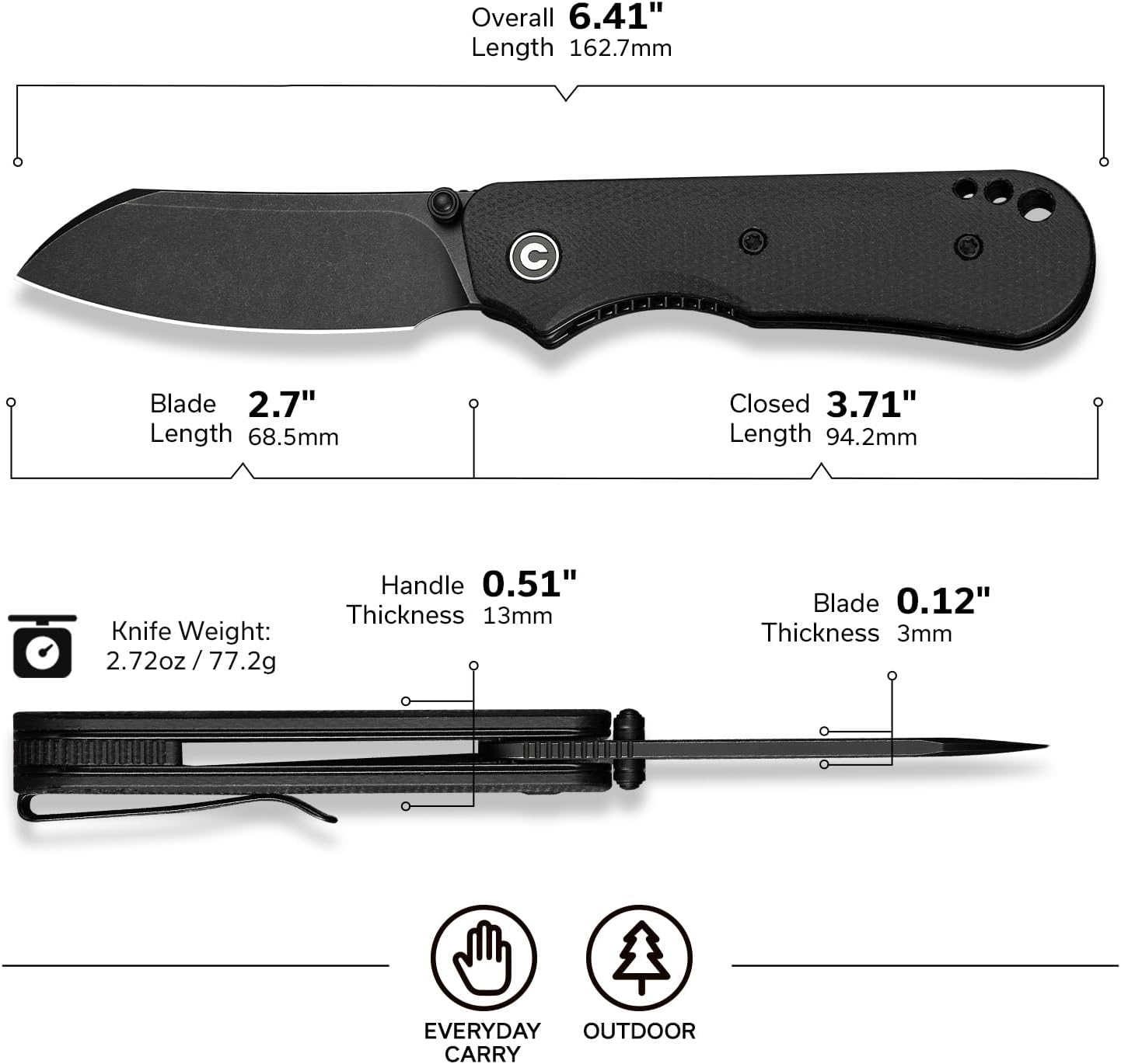 CIVIVI Crabby Pocket Knife, EDC Folding Knife C24055