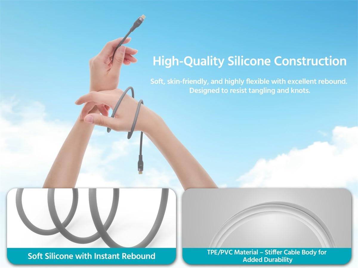 Monoprice USB 2.0 USB-C to USB-C Silicone Cable 3ft Gray