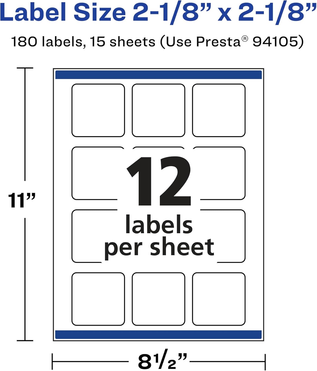 Avery Matte White Removable Square Labels, Sure Feed Technology, Print-to-The-Edge, 2-1/8" x 2-1/8", 180 Removable Labels
