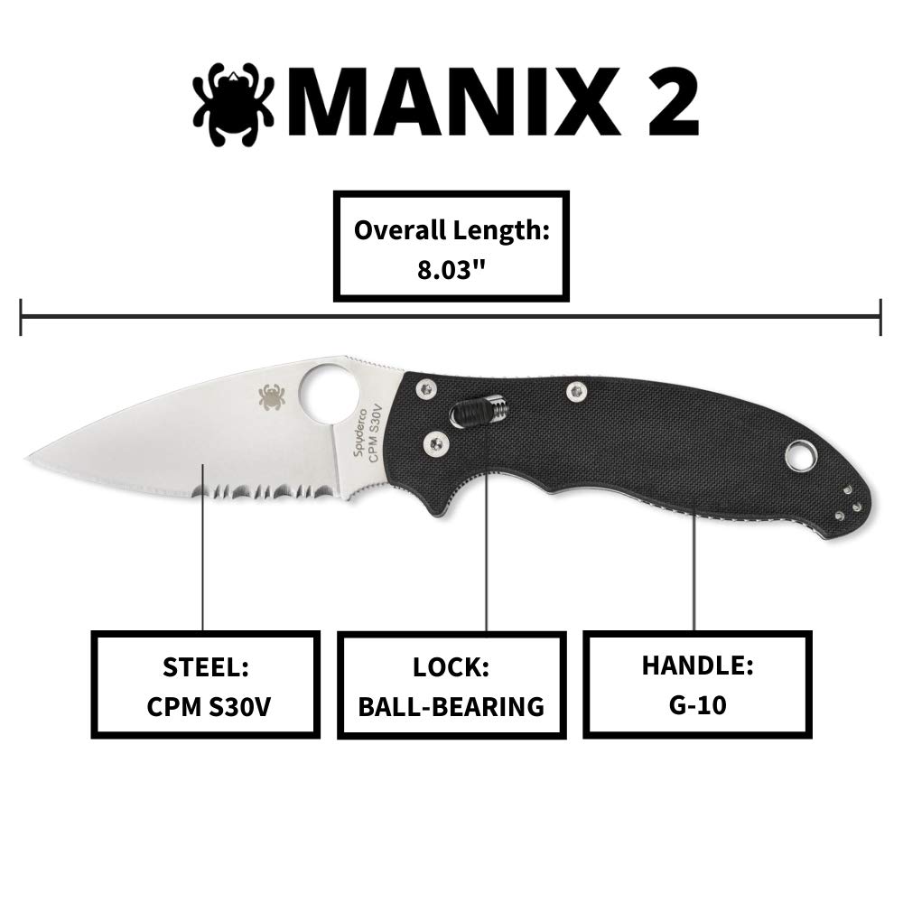 Spyderco Manix 2 Folding Knife with Ball Bearing Lock - PlainEdge
