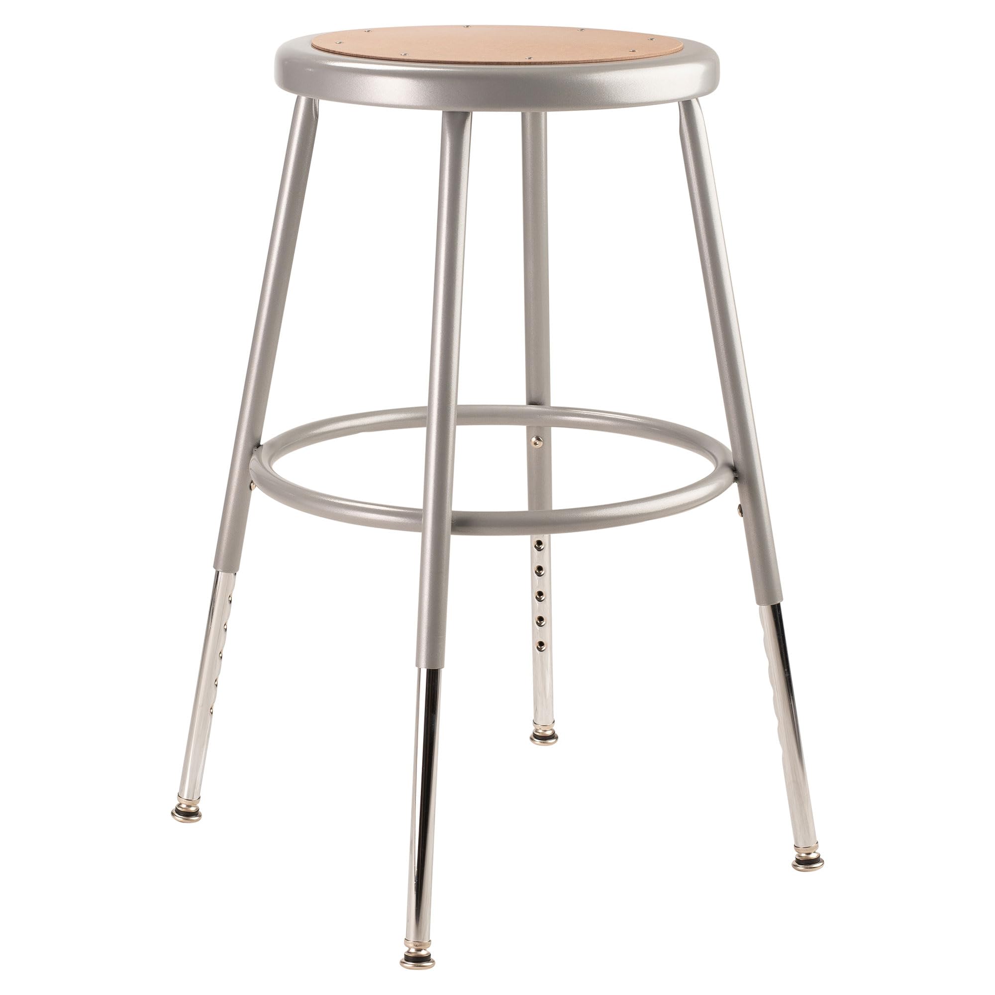 6200 Series Height Adjustable Heavy Duty Steel Stool, Backless, 19"-27" Seat Height, Brown Seat, Gray Base