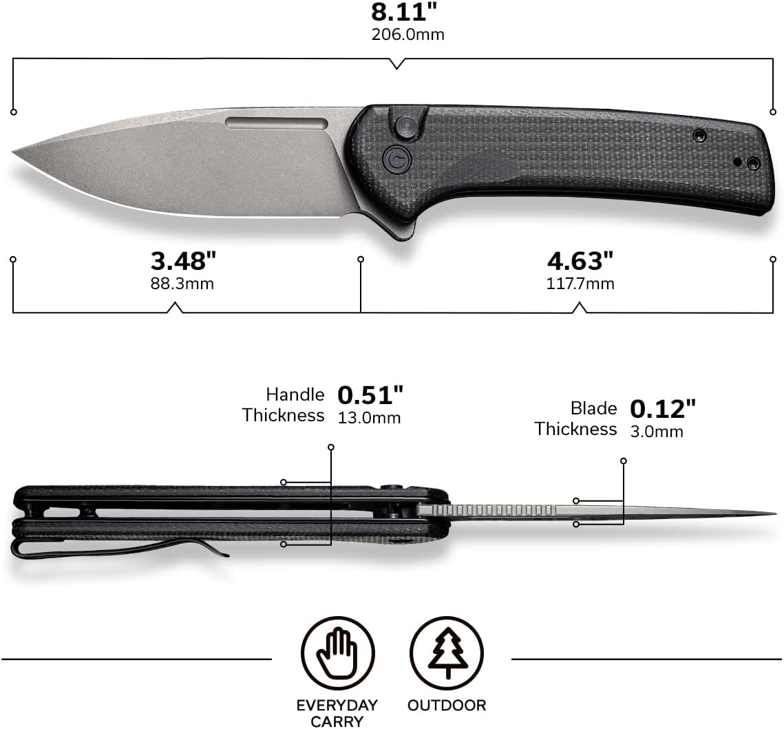 CIVIVI Conspirator Pocket Folding Knife 3.48in Blade, Micarta Handle, Button Lock