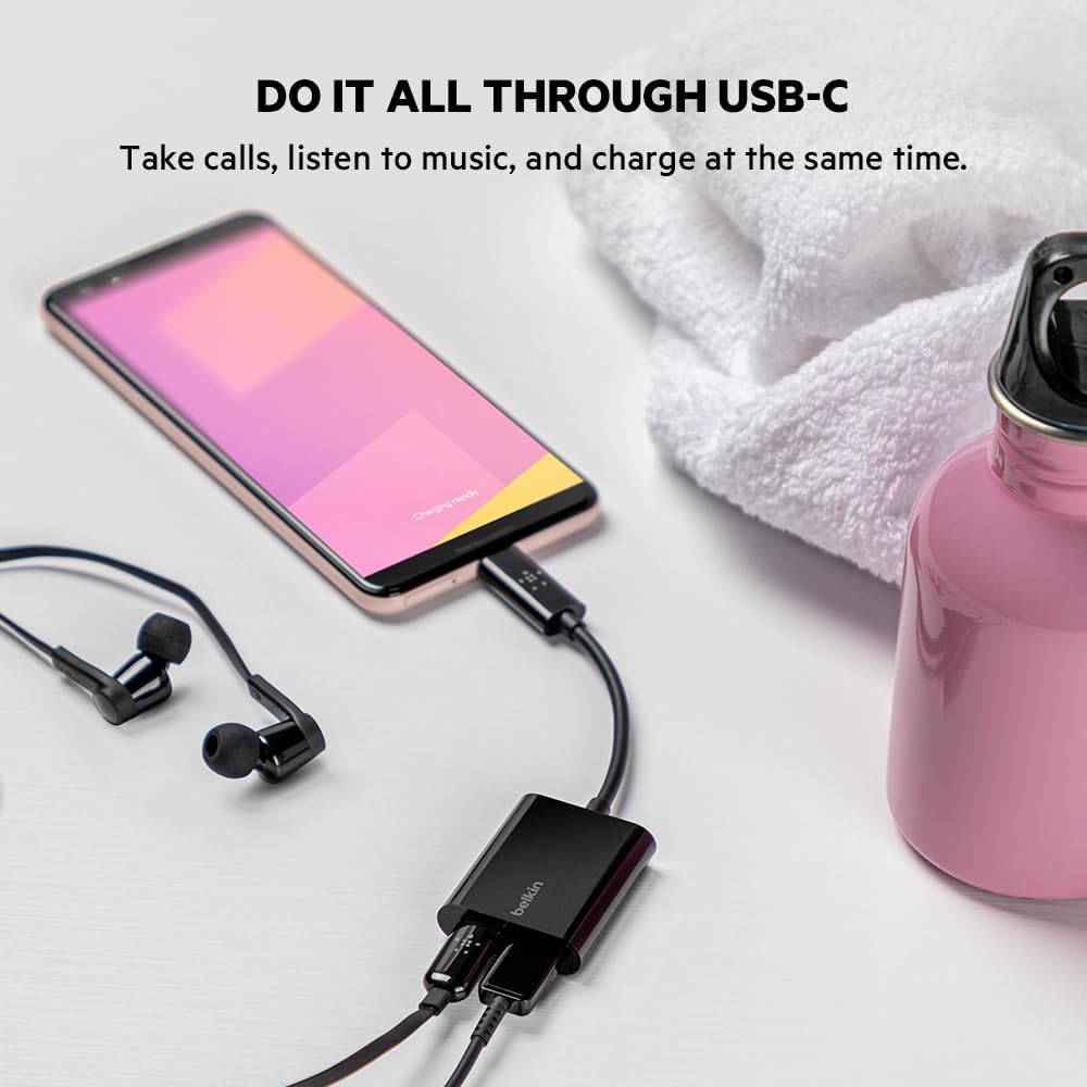 Belkin RockStar USB-C Audio + Charge Adapter, Headphone Adapter w/ USB-C 60W Power Delivery Fast Charging for iPhone