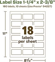Avery EcoFriendly Matte White Recycled Rectangle Labels, 1-1/4" x 2-3/8", Print-to-The-Edge, Matte White Labels, Permanent Adhesive, Laser/Inkjet Printable, 180 Total 180 labels
