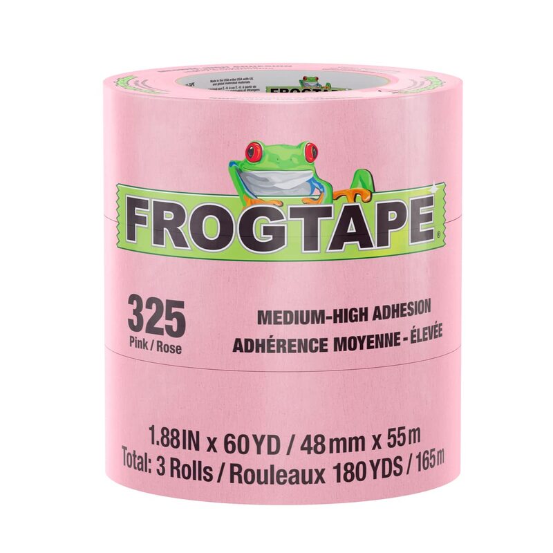 FrogTape 325 Pink High Temperature Performance Grade Masking Tape, Medium-High Adhesion, 48mm x 55m, 3 Rolls per Pack