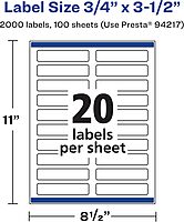 Avery Matte White Rectangle Labels, Sure Feed Technology, 0.75" x 3.5"