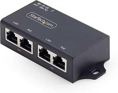 StarTech.com 2-Port PoE+ Injector, 10/100/1000Mbps, PoE/PoE+ (802.3af/at), 4X 10/100/1000BASE-T RJ45, 30W, Wall Mountable