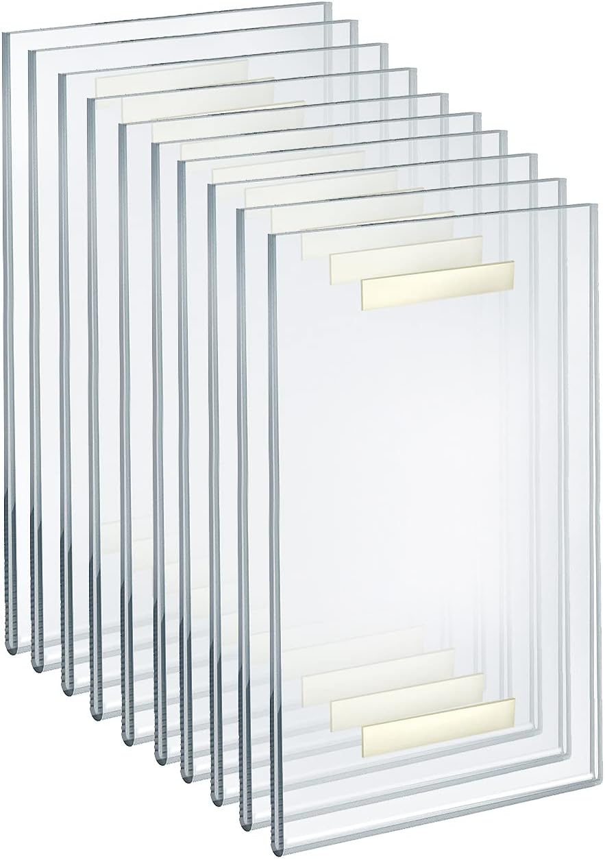 AZAR DISPLAYS Clear Acrylic Self Adhesive Wall Sign Holder Frames - Pack of 10