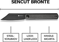 SENCUT Bronte Folding Pocket Knife with Front Flipper, 3.38 Inch 9Cr18MoV Reverse Tanto Blade
