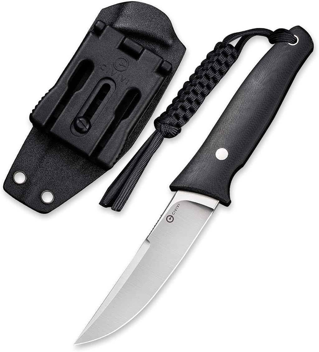 CIVIVI Tamashii Fixed Blade Knife with 4.07’’ D2 Blade G10 Handle, Kydex Sheath, T-clip for EDC Outdoor Carry C19046-1 Black