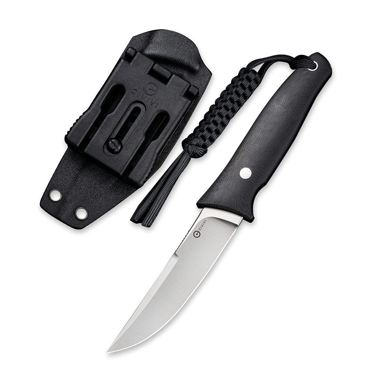 CIVIVI Tamashii Fixed Blade Knife with 4.07’’ D2 Blade G10 Handle, Kydex Sheath, T-clip for EDC Outdoor Carry C19046-1 Black