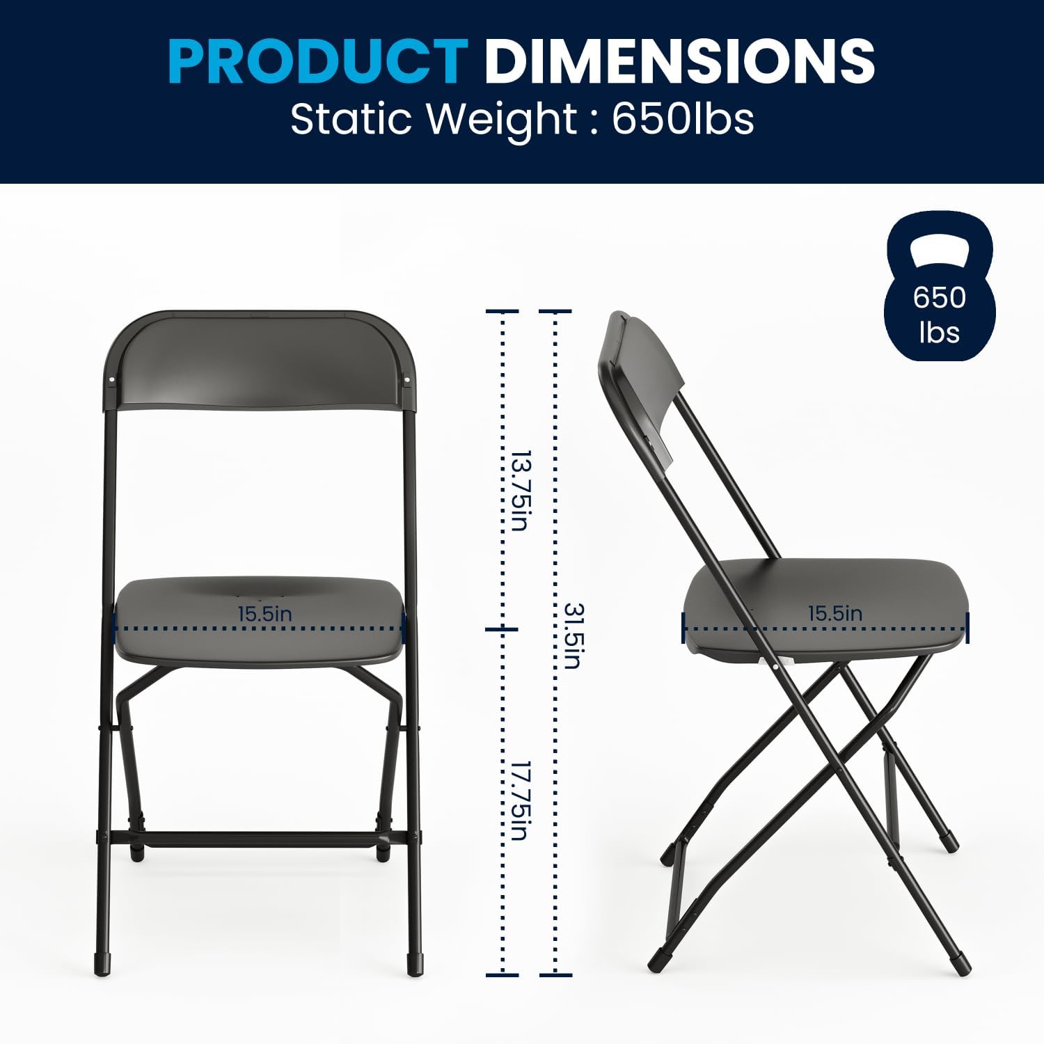 Flash Furniture Hercules Series Commercial-Grade Plastic Folding Chair - 650LB Weight Capacity
