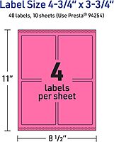 Avery Printable Rectangle Labels, Sure Feed, 4.75 x 3.75, Bright Pink, Print-to-the-Edge, Laser/Inkjet Printable