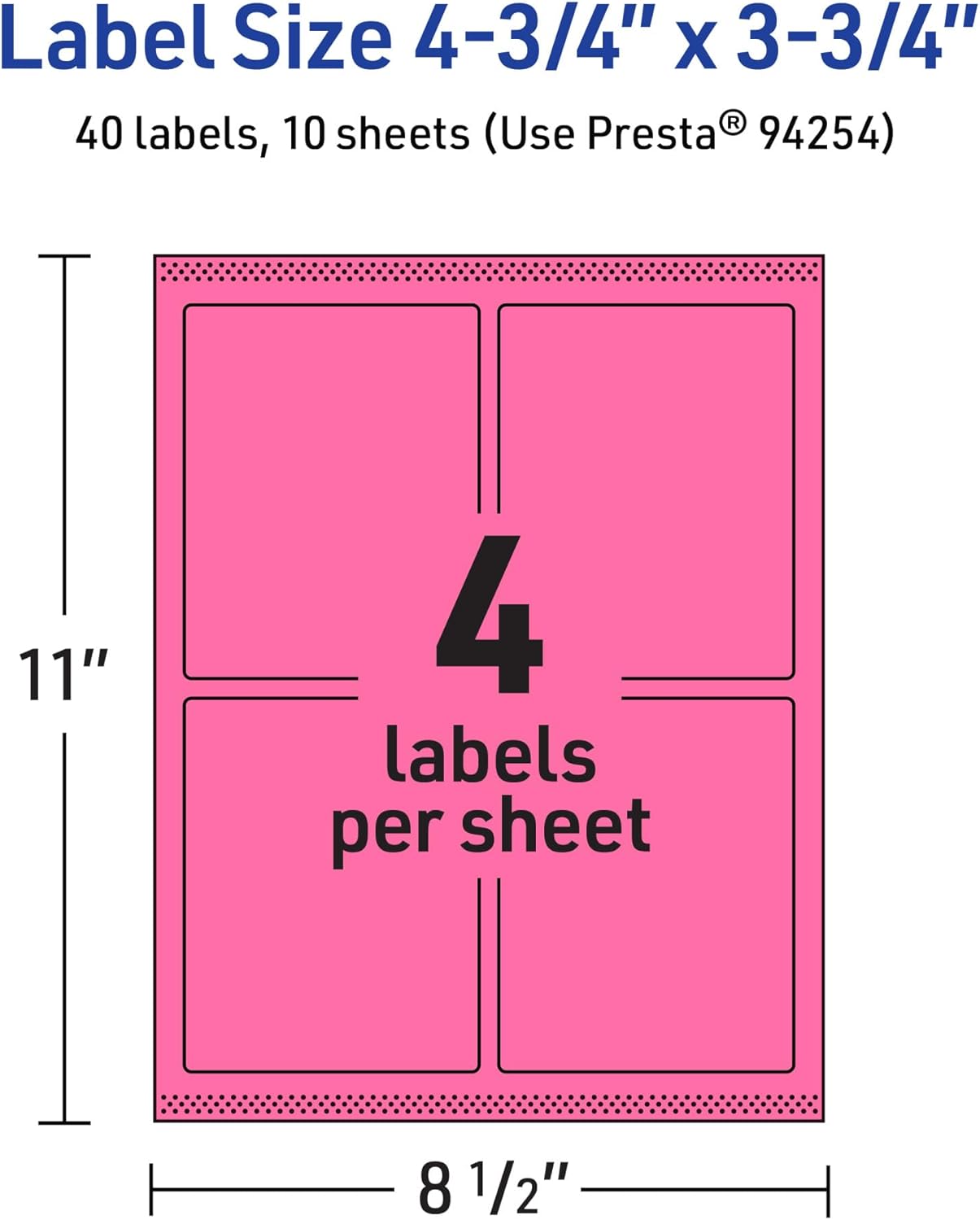 Avery Printable Rectangle Labels, Sure Feed, 4.75 x 3.75, Bright Pink, Print-to-the-Edge, Laser/Inkjet Printable