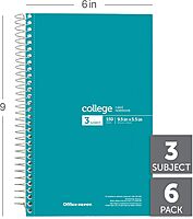 Office Depot® Wirebound Notebooks, 6" x 9-1/2", 3 Subjects, College Ruled, 150 Sheets, Assorted Colors, Pack Of 6 Notebooks