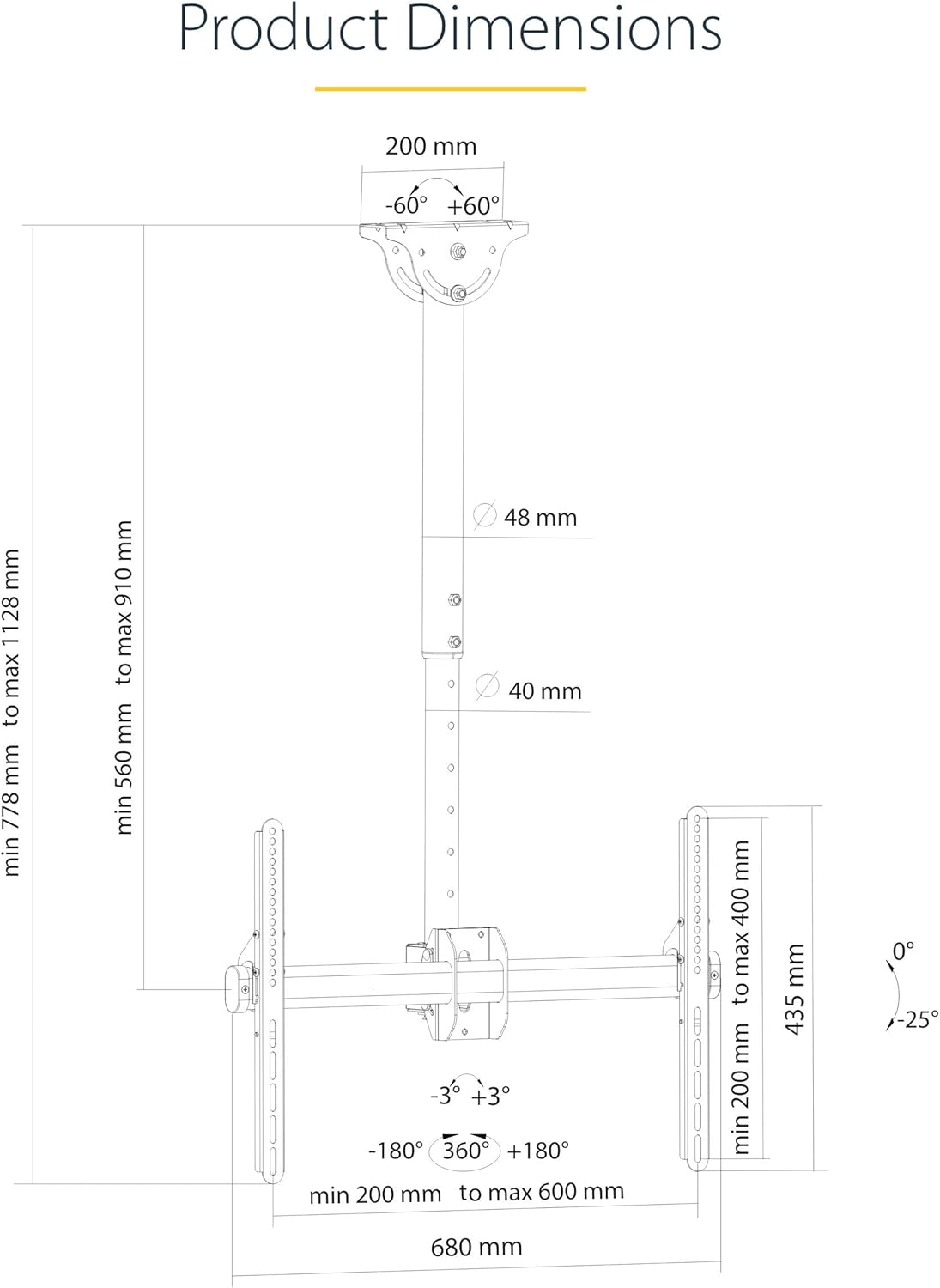 StarTech.com Universal Ceiling Mount for TVs and Projectors