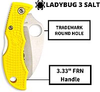 Spyderco Ladybug 3 Salt Lightweight Knife with 1.88" Corrosion Resistant H-1 Hawkbill Blade and Durable Hi-Viz Yellow FRN