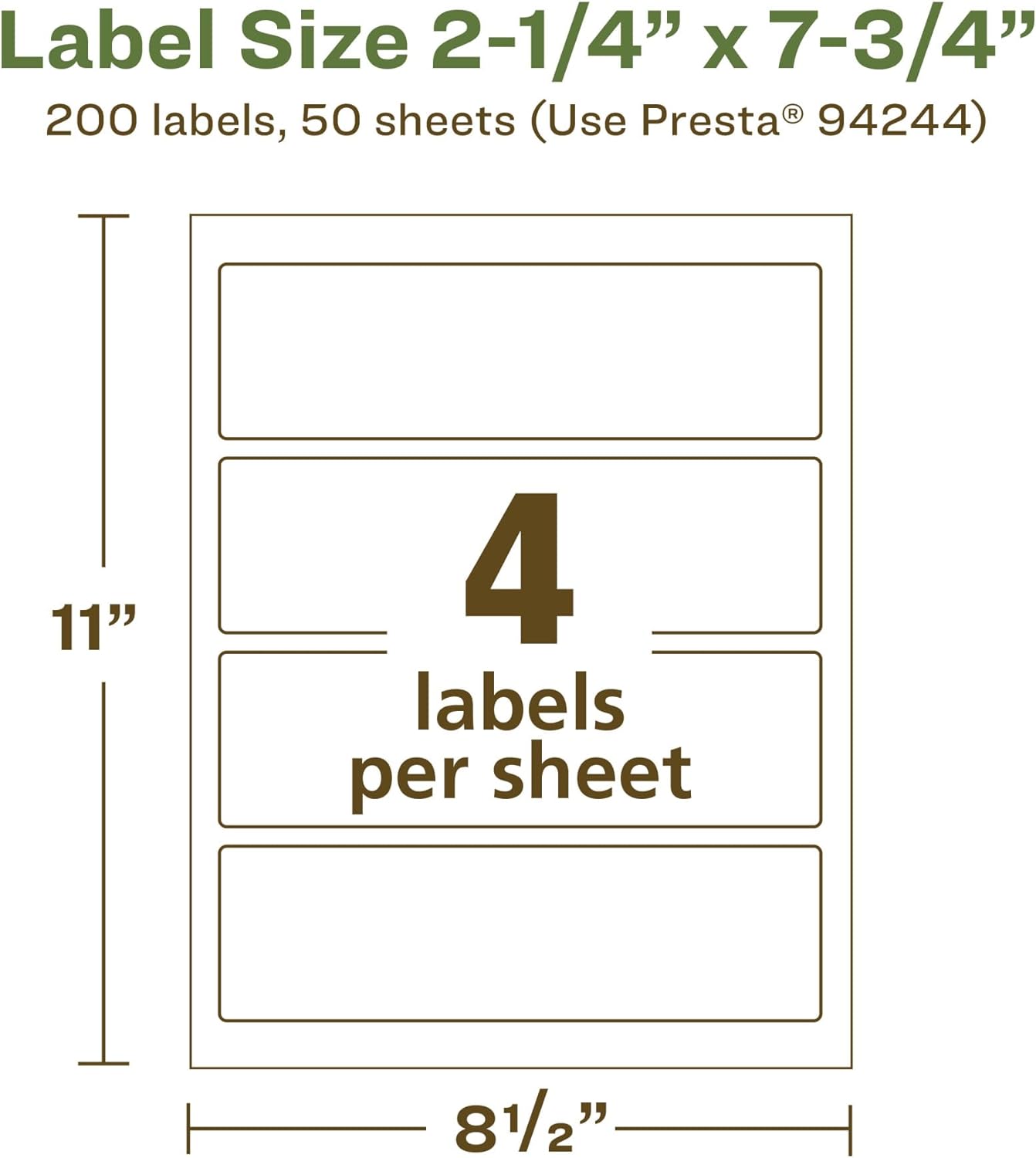 Avery EcoFriendly Matte White Recycled Rectangle Labels, 2.25" x 7.75", Print-to-The-Edge, Permanent Adhesesive