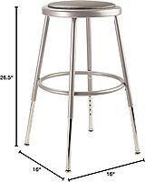 National Public Seating Grey Steel Stool With Vinyl Upholstered Seat Adjustable, 19" x 27"