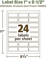 Avery EcoFriendly Matte White Recycled Rectangle Labels, 1" x 2.5", Matte White Labels, Permanent Adhesive, Laser/Inkjet Printable, 240 Total
