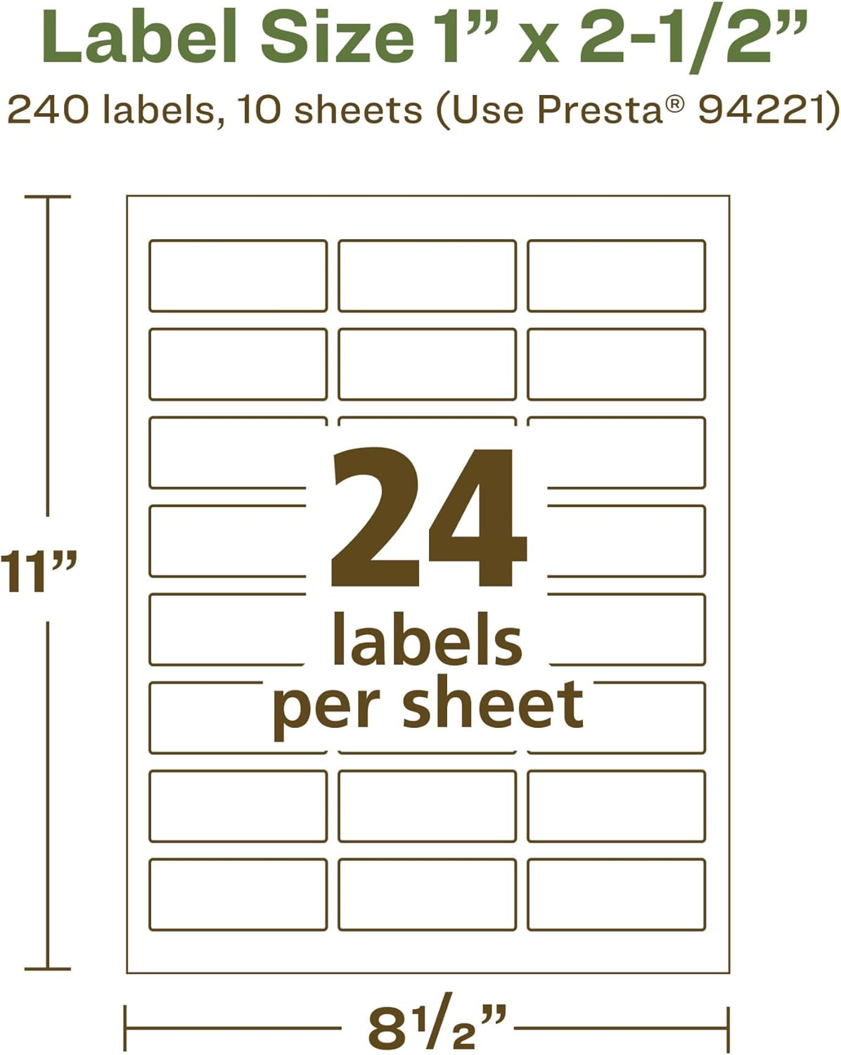 Avery EcoFriendly Matte White Recycled Rectangle Labels, 1" x 2.5", Matte White Labels, Permanent Adhesive, Laser/Inkjet Printable, 240 Total