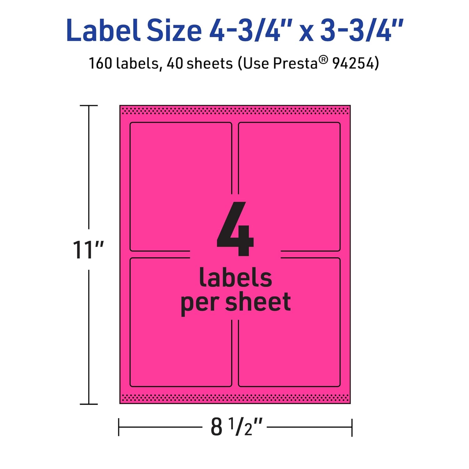 Avery Printable Rectangle Labels, Sure Feed Technology, 4-3/4" x 3-3/4", Neon Magenta, Print-to-The-Edge