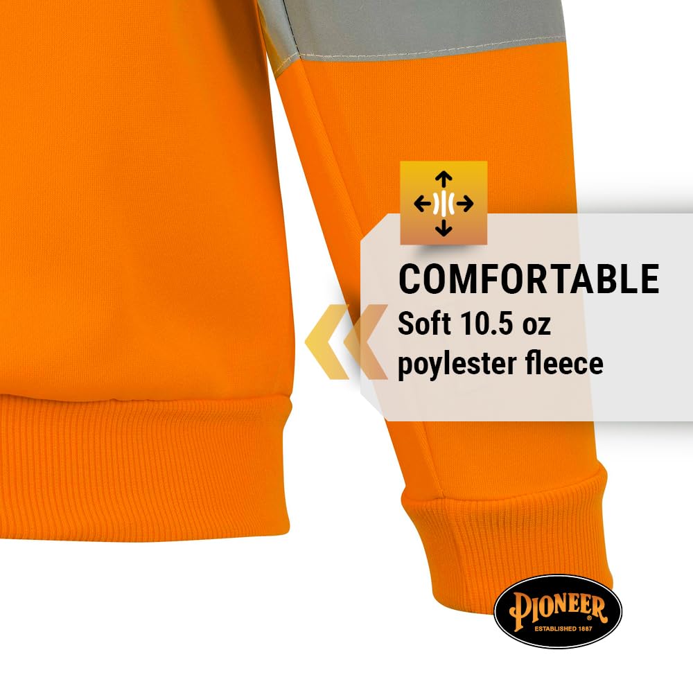 Pioneer High Visibility Safety Hoodie – Reflective Hi Vis Sweatshirt Jacket with Zipper, Pockets – Polyester Fleece