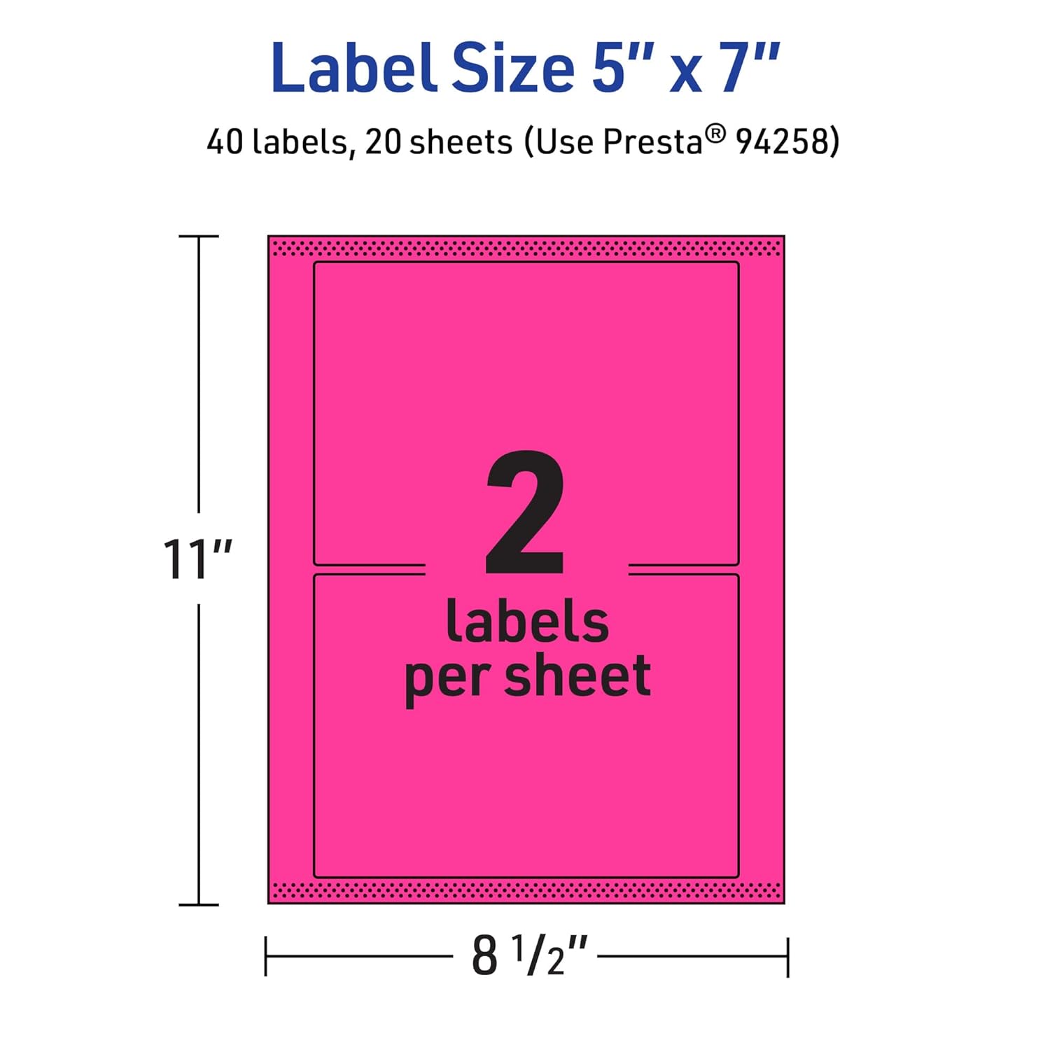 Avery Printable Rectangle Labels, Sure Feed Technology, 5\" x 7\", Neon Magenta