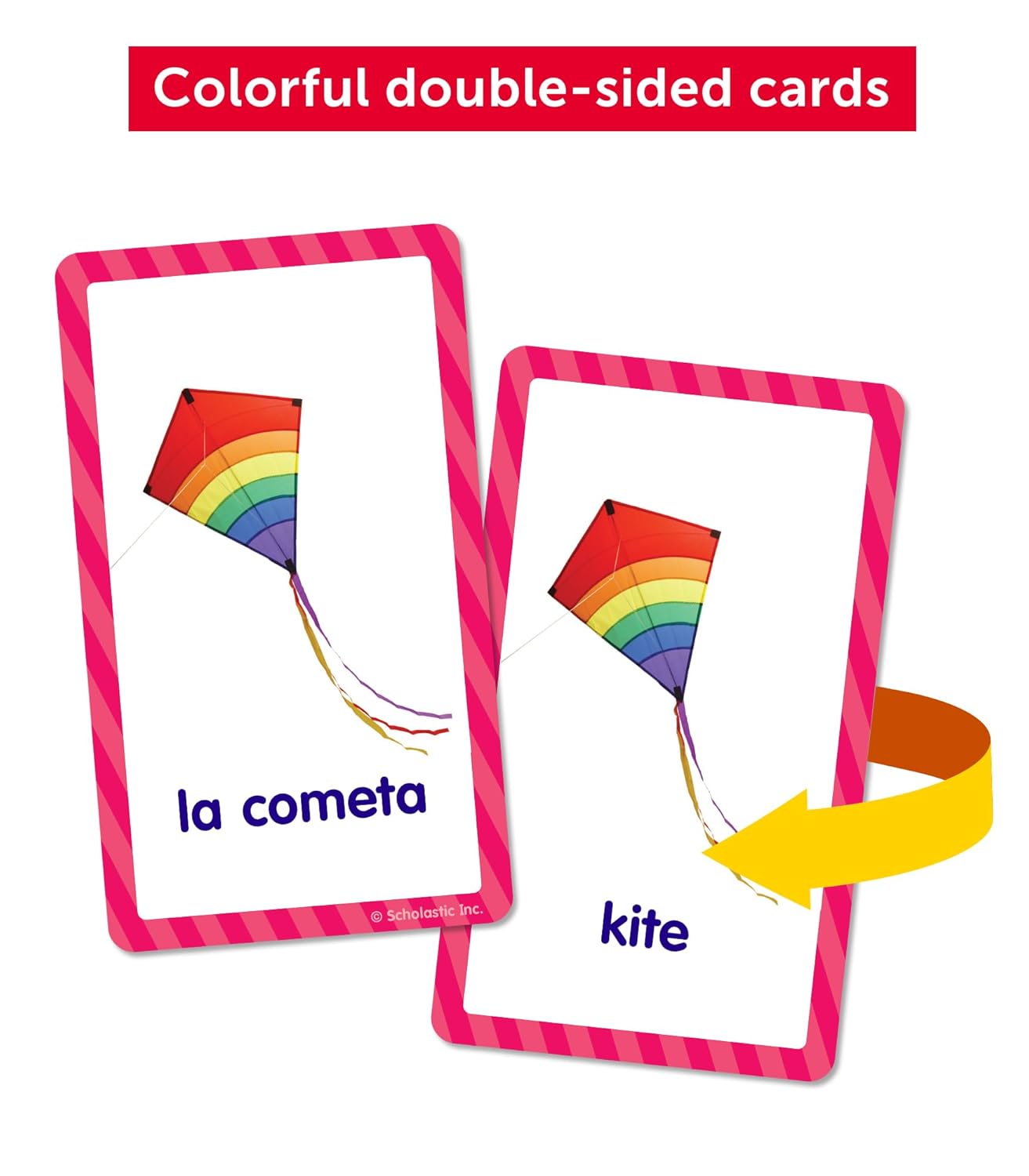 Scholastic English-Spanish First Words Flash Cards, 6-5/16inH x 3-7/16inW, Pre-K, Pack Of 56 Cards
