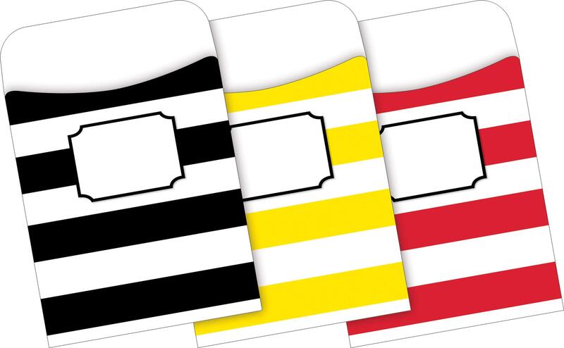 BARKER CREEK Peel & Stick Library Pockets, Wide Stripes, 3 Designs, Great for Holding Library, Index, and Flash Cards, Hall Passes, Recipes, and More! 3-1/2" x 5-1/8", 30 per Pkg (1246), Assorted