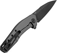 Kershaw Sanctum Pocket Knife, Curved Grey PVD Stainless Steel Handle, 3 inch 8Cr13Mov Blackwash Blade, Pocketclip